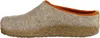 Side view of a beige wool slipper with an orange trim and a cork sole. Produktbild-Vorschau