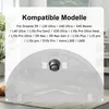 The image shows the underside of a robot vacuum cleaner with a focus on the front wheel, and text listing compatible models. Produktbild-Vorschau