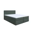 A green upholstered bed with a white mattress and topper, shown from a three-quarter angle against a white background. Produktbild-Vorschau
