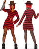 A woman wearing a Freddy Krueger-inspired costume, shown from front and back. Produktbild-Vorschau