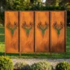 A four-panel garden screen with deer head cutouts, set in a garden with grass and bushes. Produktbild-Vorschau