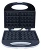 An open waffle maker with a white handle and black cooking plates. Anteprima dell’immagine prodotto