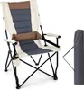 A folding camping chair with a carrying bag next to it. Produktbild-Vorschau