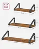 Three wooden shelves with black metal brackets, displayed with dimensions. Náhled obrázku produktu