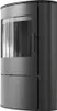 A black steel wood-burning stove is shown in a studio setting against a light gray background. Produktbild-Vorschau