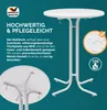 A collage showing a white bar table from different angles, with text highlighting its features and benefits. Anteprima dell’immagine prodotto