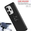 A black phone case with a ring holder is shown, with a magnetic car mount in the foreground. Produktbild-Vorschau