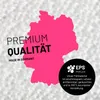 A pink outline of Germany superimposed on a background of white beads, with text overlays. Produktbild-Vorschau