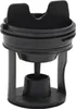 A black washing machine pump filter part against a white background. Voir les images du produit