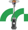 A patio heater with a flame visible at the top, set against a background with green curved shapes and white squares. Náhled obrázku produktu