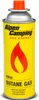 A studio shot of a yellow gas cartridge with red flame graphics and branding. Voir les images du produit