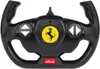 A black remote control steering wheel with a yellow Ferrari logo in the center. Podgląd zdjęcia produktu
