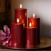 LED Stumpenkerze MIA - Echtwachs - realistische 3D Flamme - H: 10cm - Batteriebetrieb - weinrot Produktbild-Vorschau