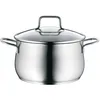 A stainless steel pot with a glass lid and handles, shown from the front against a white background. Náhľad obrázku produktu
