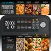 A close-up of an air fryer's control panel and various food images, illustrating different cooking programs. Produktbild-Vorschau