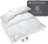 A white down comforter is displayed with its packaging in the background. Produktbild-Vorschau