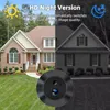 A split image showing a house during the day and at night, with a close-up of a digital peephole camera in the foreground. Produktbild-Vorschau