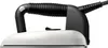 A side view of a white and black steam iron against a white background. Produktbild-Vorschau