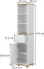 A diagram of a tall, narrow cabinet with dimensions indicated. Voir les images du produit