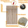 A collage of product images and diagrams showing a coat rack and its assembly components, with German text labels. Voir les images du produit