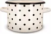 A cream-colored enamel pot with black polka dots and black trim around the rim and handles. Podgląd zdjęcia produktu
