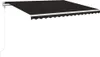 A black retractable awning with a white scalloped trim is mounted on a white bracket and extended. Náhľad obrázku produktu