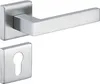 A stainless steel door handle set with a square escutcheon plate. Produktbild-Vorschau
