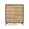 A highboard with two doors, one with a plain wood finish and the other with a chevron pattern. Produktbild-Vorschau