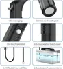 A collage of close-up images showcasing the features of a portable electric bidet. Produktbild-Vorschau