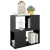 A black cube bookshelf with decorative items on top and inside. Náhled obrázku produktu