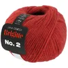 A ball of red yarn with a black label. Produktbild-Vorschau