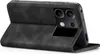 A black flip case for a smartphone is shown from the side, with the front cover open. Produktbild-Vorschau