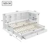 A diagram of a white bed frame with dimensions indicated by lines and numbers. Produktbild-Vorschau