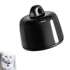 A black pet tracker device with a loop for attachment, shown against a white background. A small inset image of a white cat wearing a collar with a tag is in the bottom left corner. Produktbild-Vorschau