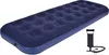 A navy blue inflatable air mattress and a black air pump are shown against a white background. Podgląd zdjęcia produktu