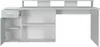 A white desk with storage compartments and a shelf unit above the main surface. Produktbild-Vorschau