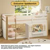 A children's loft bed with a play area underneath, set in a bedroom with a window view. Voir les images du produit