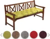 A wooden bench with a green cushion, with color swatches below. Produktbild-Vorschau