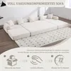 A modular sofa is shown assembled on a rug, with text overlays describing its features and assembly. Anteprima dell’immagine prodotto