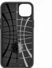 The back of a black smartphone case with a grid pattern and a circular logo. Produktbild-Vorschau