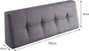 A gray upholstered headboard with tufted buttons is shown from a diagonal angle, with dimensions indicated by lines and text. Produktbild-Vorschau