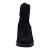 A black suede boot is shown from the front against a white background. Produktbild-Vorschau