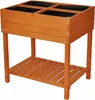 A wooden raised garden bed with four compartments, shown on a white background. Voir les images du produit