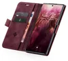 A burgundy flip case for a smartphone, open to reveal the phone screen and card slots. Produktbild-Vorschau