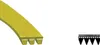 A close-up, angled view of a yellow V-belt with black triangular teeth on the right side, against a white background. The black teeth are shown in a separate graphic illustration. Podgląd zdjęcia produktu