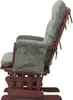 A side view of a green upholstered glider chair with a wooden frame. Voir les images du produit