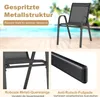 A collage of images showing a black metal chair and close-ups of its features, set against a blurred outdoor background of a pool and deck. Náhľad obrázku produktu