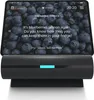 A smart speaker with a tablet screen displaying trending topics and a recipe. Produktbild-Vorschau