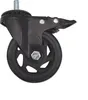 A black caster wheel with a brake mechanism and a threaded bolt for attachment. Produktbild-Vorschau