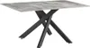 A rectangular dining table with a marble-effect top and a black, X-shaped base, shown against a white background. Produktbild-Vorschau